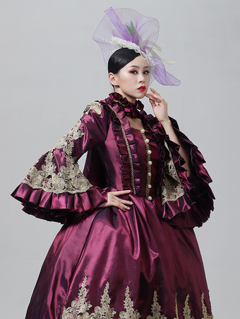 ヴィンテージ ヴィクトリアン ドレス マリー・アントワネット風 刺繍スカート フレア 長袖 ヴィンテージ ガウン