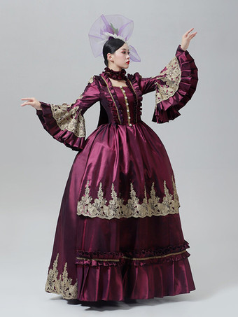 ヴィンテージ ヴィクトリアン ドレス マリー・アントワネット風 刺繍スカート フレア 長袖 ヴィンテージ ガウン