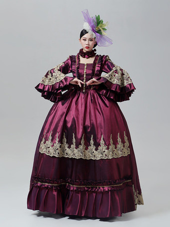 ヴィンテージ ヴィクトリアン ドレス マリー・アントワネット風 刺繍スカート フレア 長袖 ヴィンテージ ガウン