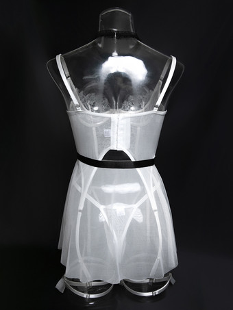 ブライダルランジェリーパジャマセット ホワイトリボン付き 屋内用 シースルー 5点セット