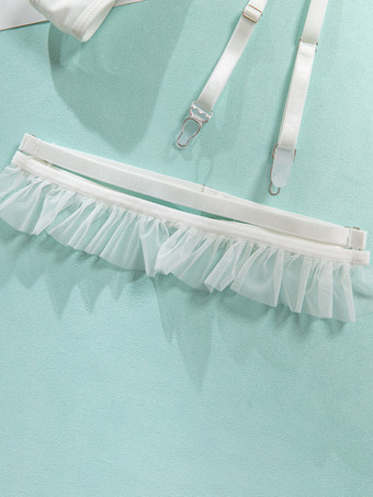 ブライダルランジェリーパジャマセット ホワイトリボン付き 屋内用 シースルー 5点セット