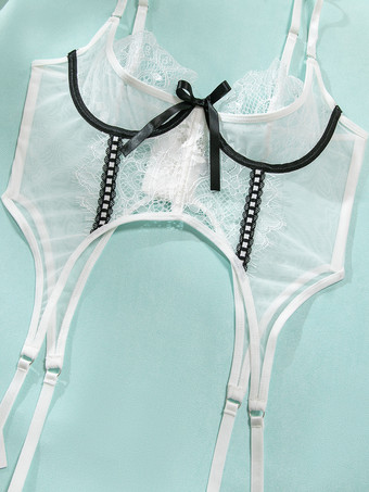 ブライダルランジェリーパジャマセット ホワイトリボン付き 屋内用 シースルー 5点セット