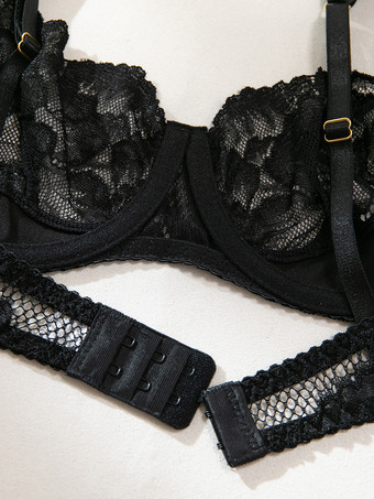 ブライダルランジェリー　透け感のあるレース　花柄プリント　ライトスカイブルー　ブラジャー＆ショーツ4点セット