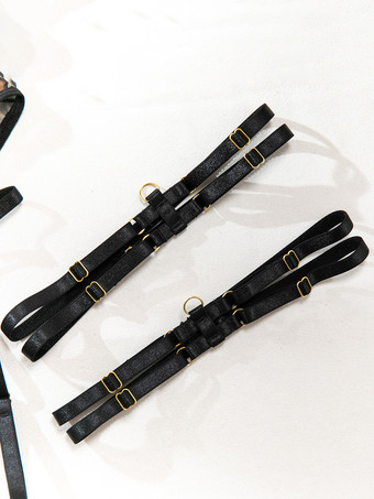 レースランジェリー　レース調節可能　レースアップ　ブラック　ブラジャー＆ショーツ　4点セット