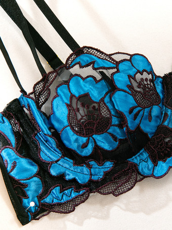 ブライダルランジェリー 花柄プリント シースルー ホワイト ブラジャー＆ショーツ 3点セット