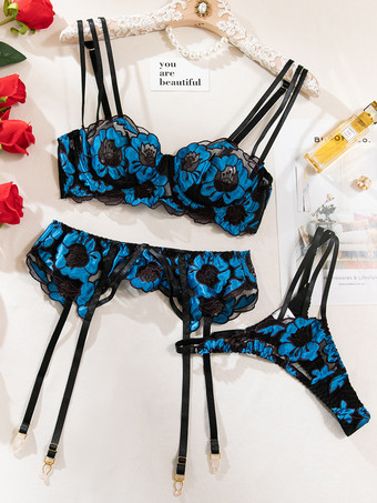 ブライダルランジェリー 花柄プリント シースルー ホワイト ブラジャー＆ショーツ 3点セット