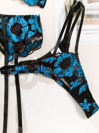 ブライダルランジェリー 花柄プリント シースルー ホワイト ブラジャー＆ショーツ 3点セット