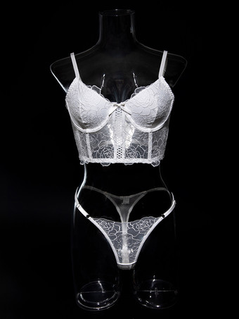 ブライダルランジェリー フリルレース ホワイト ブラジャー＆ショーツ 2点セット