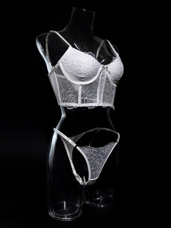 ブライダルランジェリー フリルレース ホワイト ブラジャー＆ショーツ 2点セット