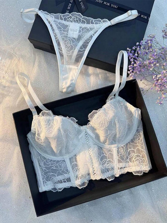 ブライダルランジェリー フリルレース ホワイト ブラジャー＆ショーツ 2点セット