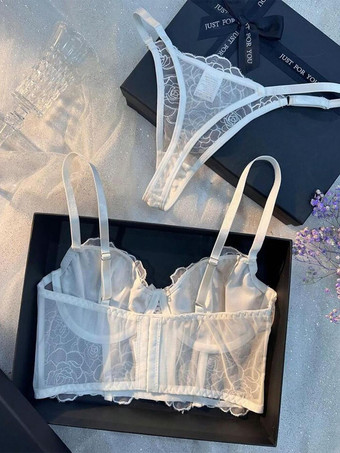 ブライダルランジェリー フリルレース ホワイト ブラジャー＆ショーツ 2点セット
