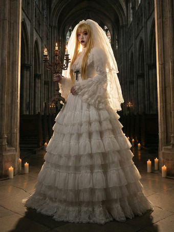 ゴシックロリータファッションコスチューム ワンピース フリル 長袖 ロングロリータドレス