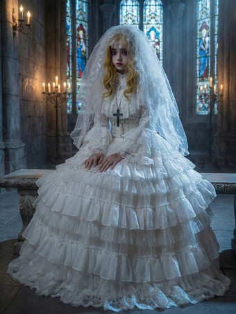 ゴシックロリータファッションコスチューム ワンピース フリル 長袖 ロングロリータドレス