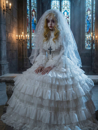 ゴシックロリータファッションコスチューム ワンピース フリル 長袖 ロングロリータドレス