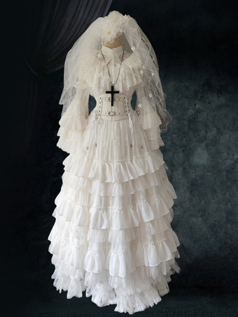 ゴシックロリータファッションコスチューム ワンピース フリル 長袖 ロングロリータドレス