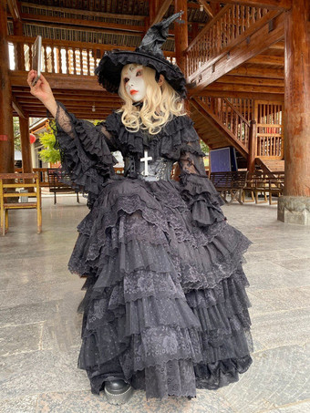 ゴシックロリータファッションコスチューム ワンピース フリル 長袖 ロングロリータドレス