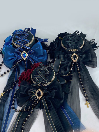 ゴシックヘッドドレス ロリータファッションアクセサリー バーガンディチェーン レースヘッドウェア