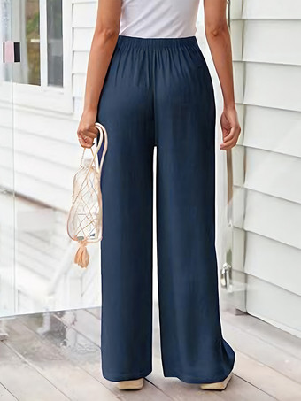 レディースワイドレッグパンツ - カジュアルでゆったりとしたドローストリング付きゴムウエストパンツ - 夏のビーチバケーション 2026