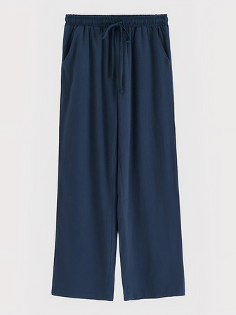 レディースワイドレッグパンツ - カジュアルでゆったりとしたドローストリング付きゴムウエストパンツ - 夏のビーチバケーション 2026