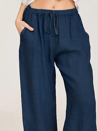 レディースワイドレッグパンツ - カジュアルでゆったりとしたドローストリング付きゴムウエストパンツ - 夏のビーチバケーション 2026