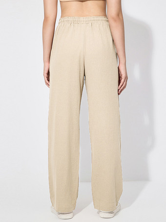 レディースワイドレッグパンツ - カジュアルでゆったりとしたドローストリング付きゴムウエストパンツ - 夏のビーチバケーション 2026