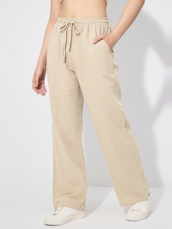 レディースワイドレッグパンツ - カジュアルでゆったりとしたドローストリング付きゴムウエストパンツ - 夏のビーチバケーション 2026