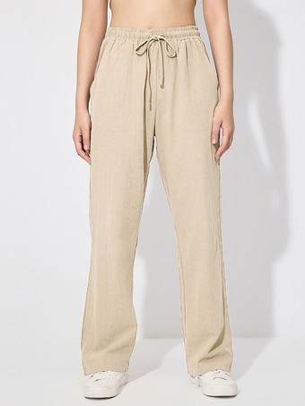 レディースワイドレッグパンツ - カジュアルでゆったりとしたドローストリング付きゴムウエストパンツ - 夏のビーチバケーション 2026