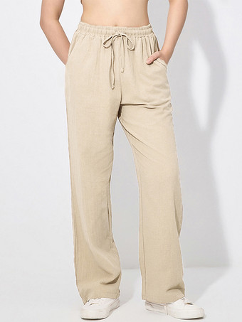 アプリコットレディースワイドレッグパンツ - カジュアルでゆったりとしたドローストリング付きゴムウエストパンツ - 夏のビーチバケーション 2026