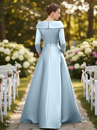 花嫁の母のためのパーティードレス Vネック 3/4丈袖 Aライン レース ウェディングゲストドレス