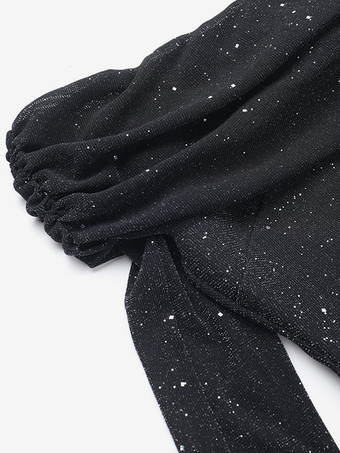 グリッターオフショルダーマキシドレス（女性用） - キラキラメッシュ長袖マーメイドガウン - 2026年春のガライブニングパーティー衣装