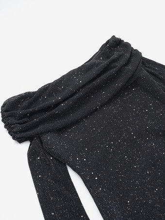 グリッターオフショルダーマキシドレス（女性用） - キラキラメッシュ長袖マーメイドガウン - 2026年春のガライブニングパーティー衣装