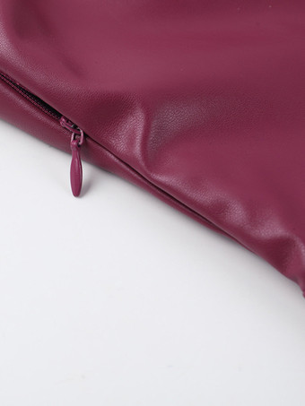 フェイクレザーコルセットドレス（女性用） - ワインレッドのゴシック調レースアップバックギャザーロングドレス - 2026年夏のクラブナイト衣装