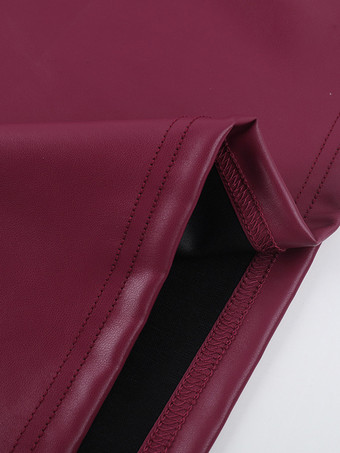 フェイクレザーコルセットドレス（女性用） - ワインレッドのゴシック調レースアップバックギャザーロングドレス - 2026年夏のクラブナイト衣装