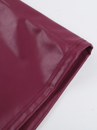 フェイクレザーコルセットドレス（女性用） - ワインレッドのゴシック調レースアップバックギャザーロングドレス - 2026年夏のクラブナイト衣装