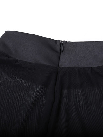 メッシュスリーブミニドレス（レディース） - ブラック エレガント モックネック パフスリーブ スケータードレス - 春のイブニングカクテルドレス 2026