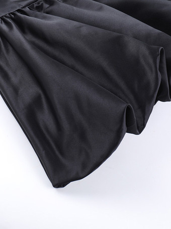 メッシュスリーブミニドレス（レディース） - ブラック エレガント モックネック パフスリーブ スケータードレス - 春のイブニングカクテルドレス 2026