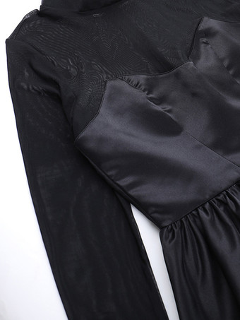 メッシュスリーブミニドレス（レディース） - ブラック エレガント モックネック パフスリーブ スケータードレス - 春のイブニングカクテルドレス 2026