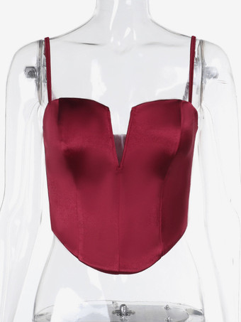 女性用コルセットトップ - サテンのディープVネックビスチェキャミソール - 夏の夜のクラブパーティー 2026