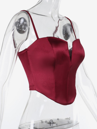 女性用コルセットトップ - サテンのディープVネックビスチェキャミソール - 夏の夜のクラブパーティー 2026