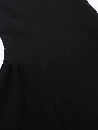 パールトリムミニドレス（レディース） - ブラックのエレガントなスクエアネックAラインスケータードレス - 2026年春のカクテルパーティー