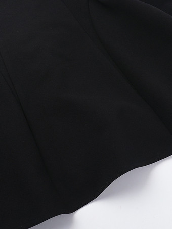 パールトリムミニドレス（レディース） - ブラックのエレガントなスクエアネックAラインスケータードレス - 2026年春のカクテルパーティー