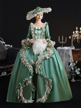 グリーン ヴィンテージ ヴィクトリア朝 女性用ドレス 18世紀 ワイドヒップシルエット グリーン レトロドレス
