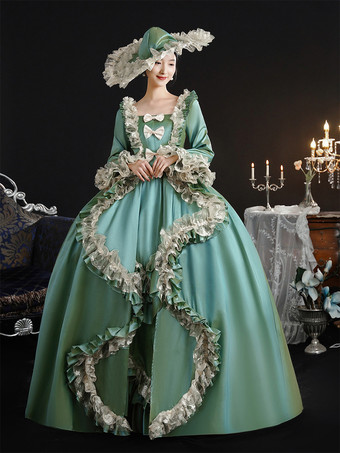 ヴィンテージ ヴィクトリア朝 女性用ドレス 18世紀 ワイドヒップシルエット グリーン レトロドレス