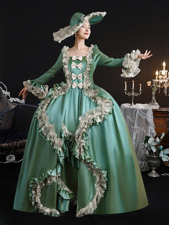 ヴィンテージ ヴィクトリア朝 女性用ドレス 18世紀 ワイドヒップシルエット グリーン レトロドレス