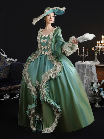 ヴィンテージ ヴィクトリア朝 女性用ドレス 18世紀 ワイドヒップシルエット グリーン レトロドレス