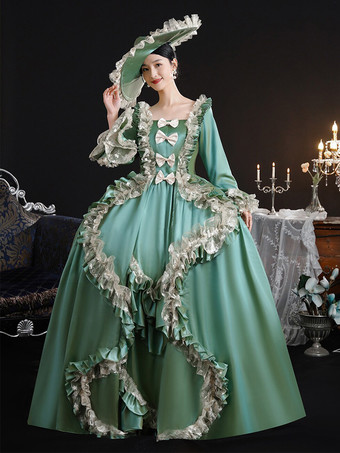 ヴィンテージ ヴィクトリア朝 女性用ドレス 18世紀 ワイドヒップシルエット グリーン レトロドレス