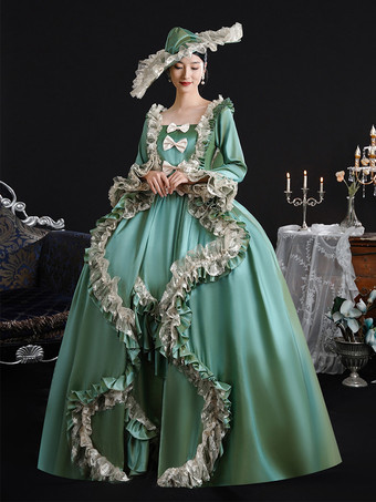 ヴィンテージ ヴィクトリア朝 女性用ドレス 18世紀 ワイドヒップシルエット グリーン レトロドレス