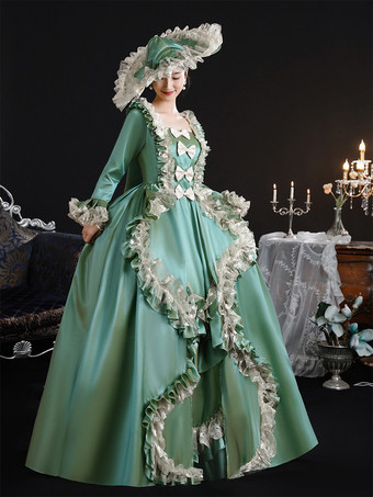 ヴィンテージ ヴィクトリア朝 女性用ドレス 18世紀 ワイドヒップシルエット グリーン レトロドレス