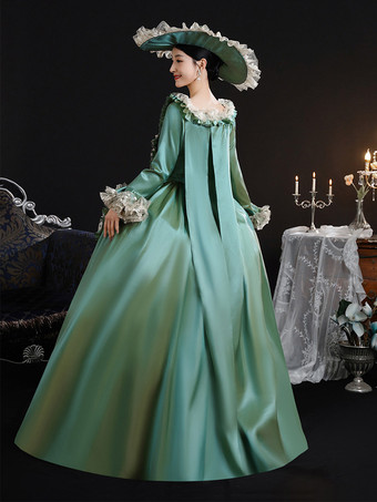 ヴィンテージ ヴィクトリア朝 女性用ドレス 18世紀 ワイドヒップシルエット グリーン レトロドレス