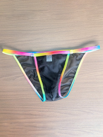 ブラック メンズ Gストリング レインボー ウエストバンド シースルーメッシュ メッシュ ソング アンダーウェア